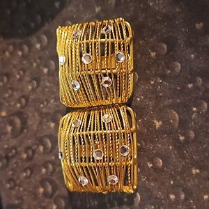 Goldtone Square Rhinestone Clip Earrings